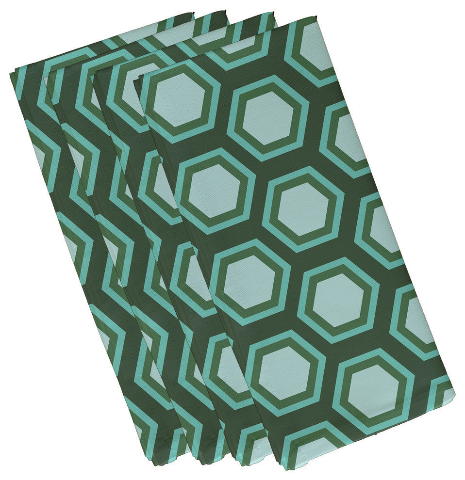 Hex Appeal Geometric Print Napkin, Seaglass, Green, Set of 4