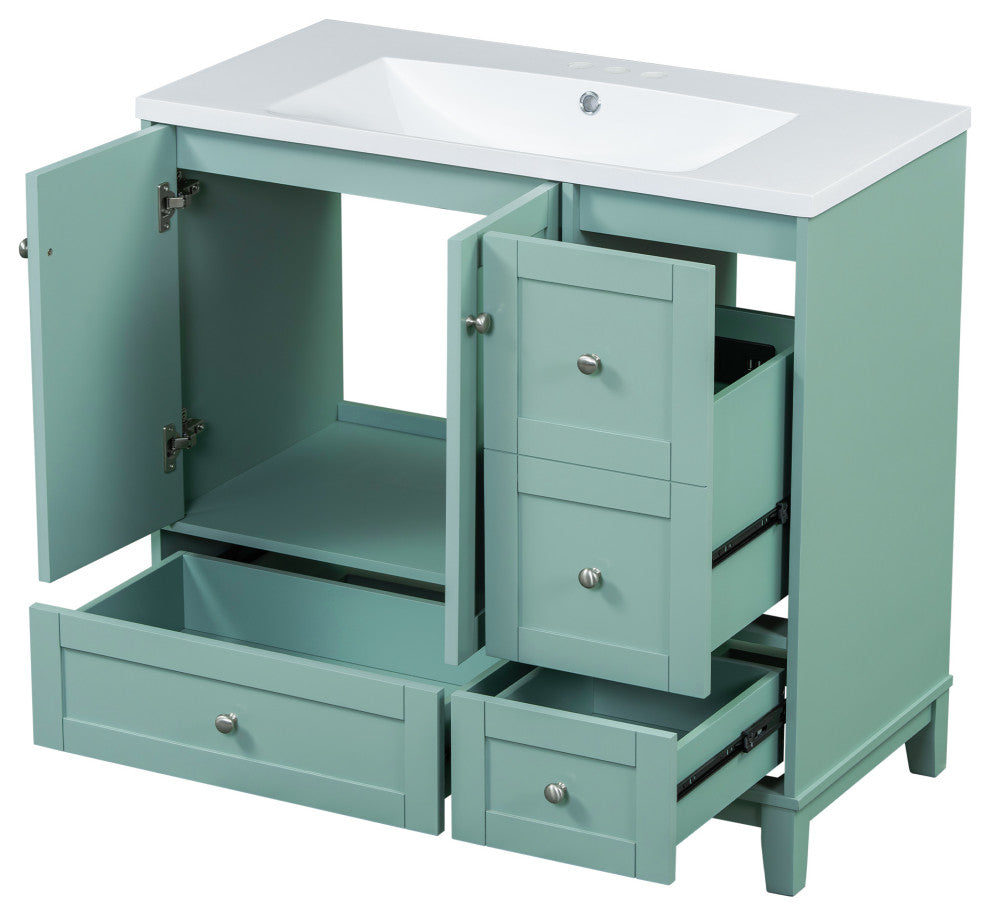 36" Freestanding Bath Vanity Set, Integrated Resin Sink, Green
