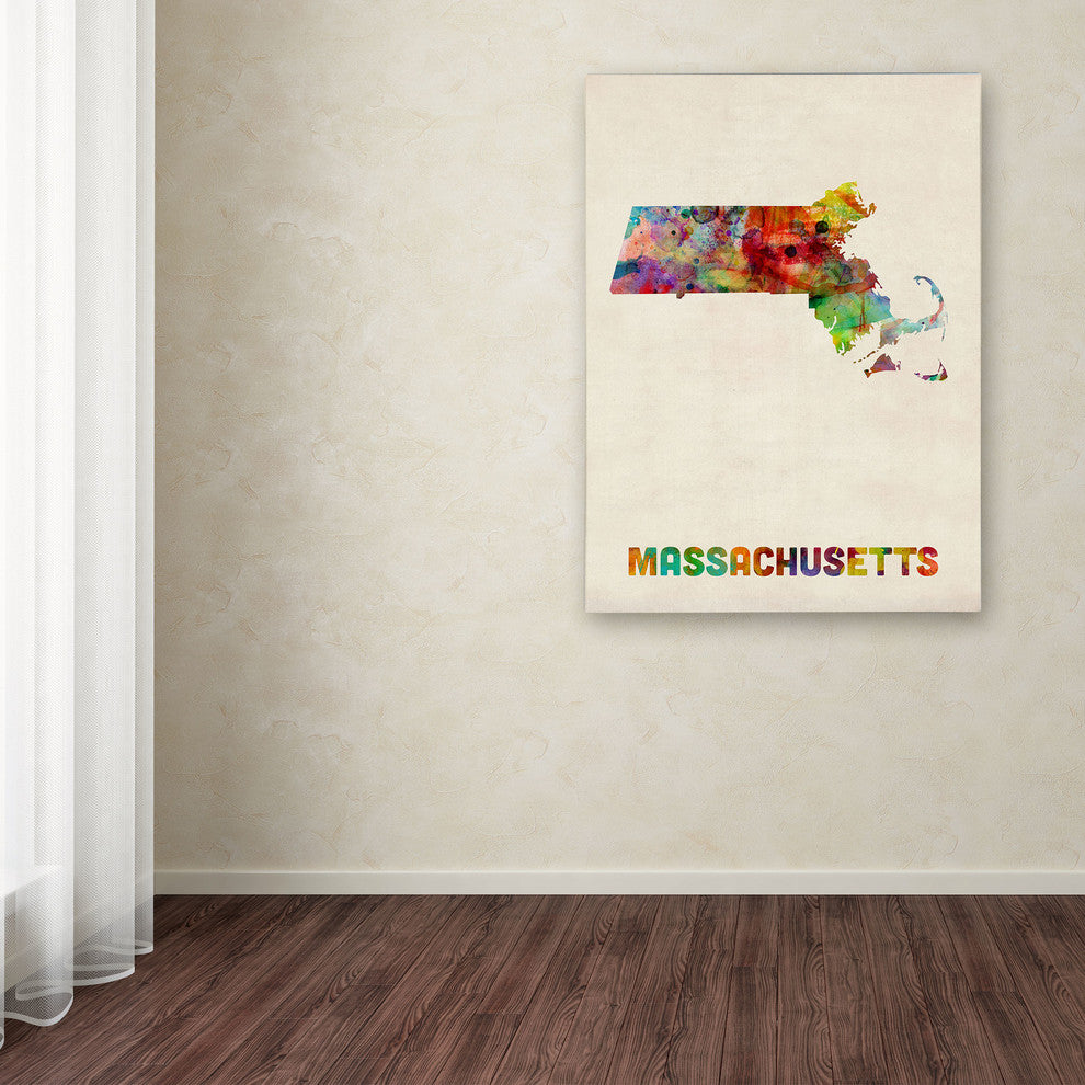 'Massachusetts Map' Canvas Art by Michael Tompsett