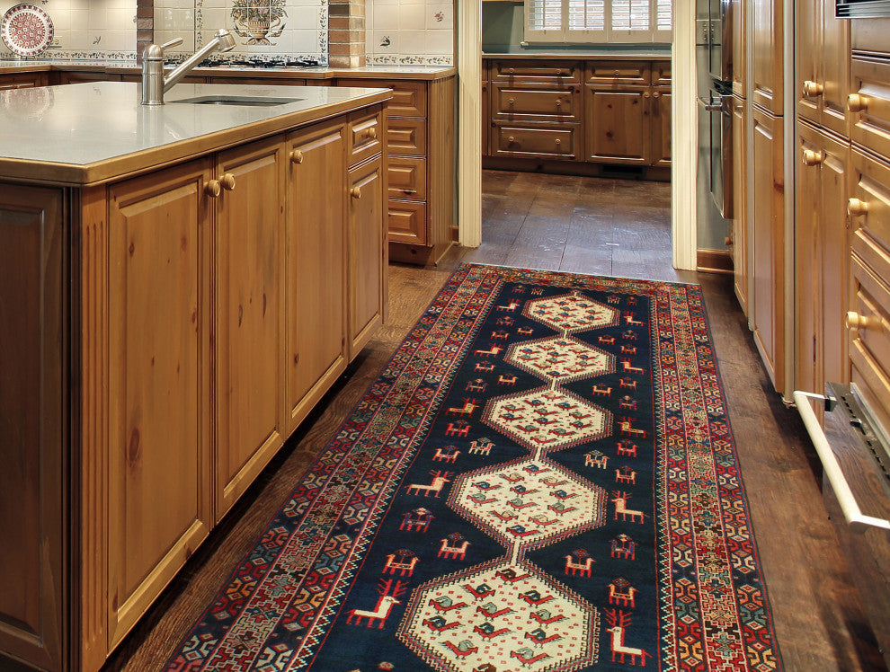 Fine Vintage Distressed Selin Navy/Ivory Runner, 4'0 x 9'8