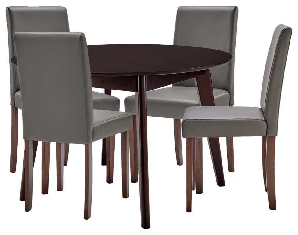 Side Chair and Table Set, Faux Leather, Drak Brown Gray, Modern, Bistro