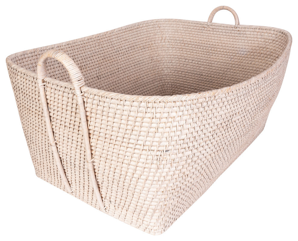 Saboga Home Everything Basket with Hoop Handles, White Wash, 31"x25"x14"