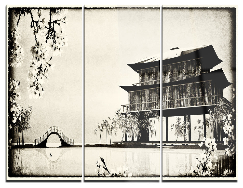 "Chinese Ink Painting" Chinese Metal Wall Art, 3 Panels, 36"x28"