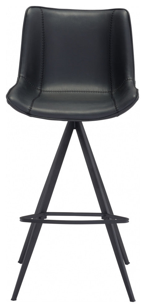 Set of Two Black on Black Faux Leather Triangle Base Bar Chairs