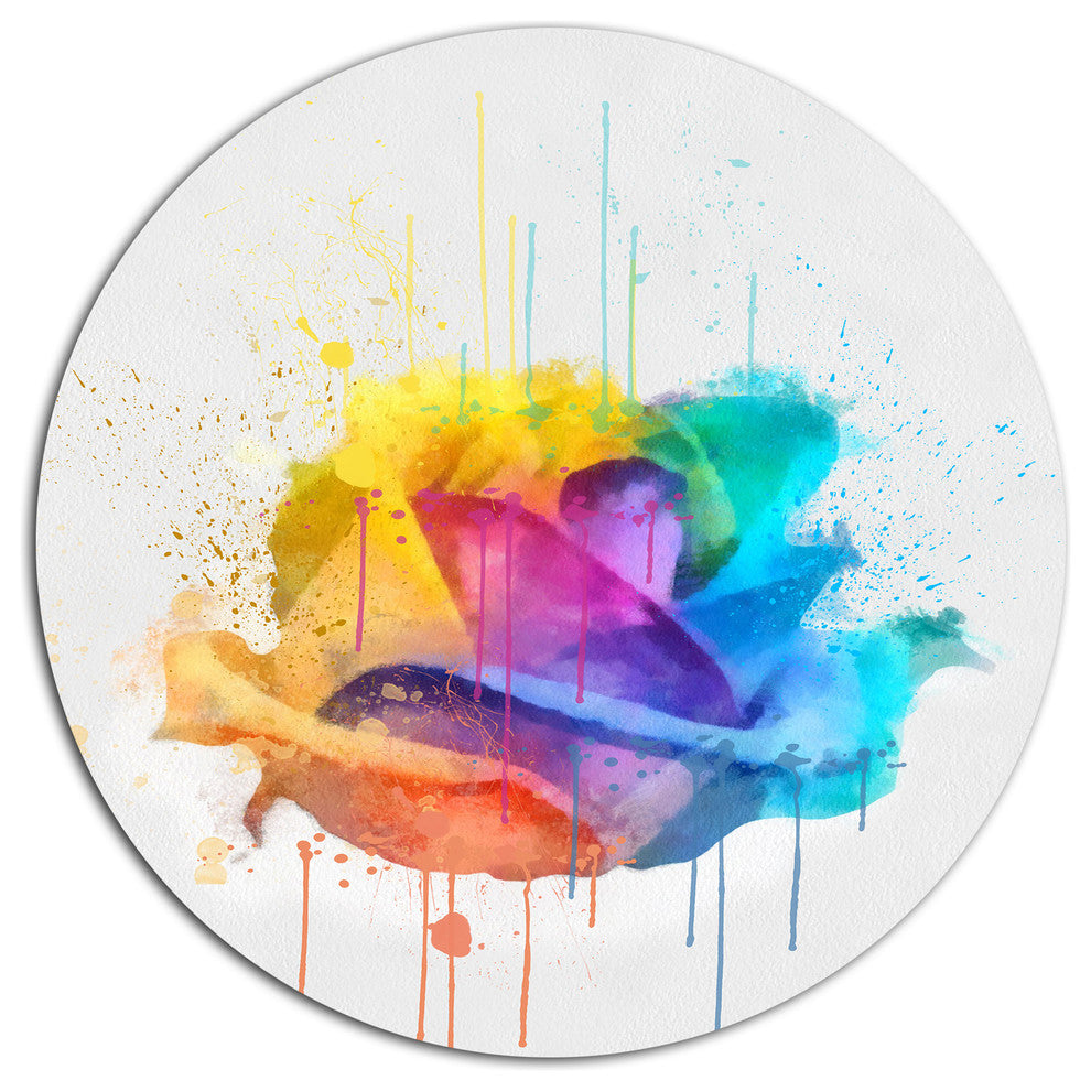 Multicolor Rose With Color Splashes, Floral Round Wall Art, 36"