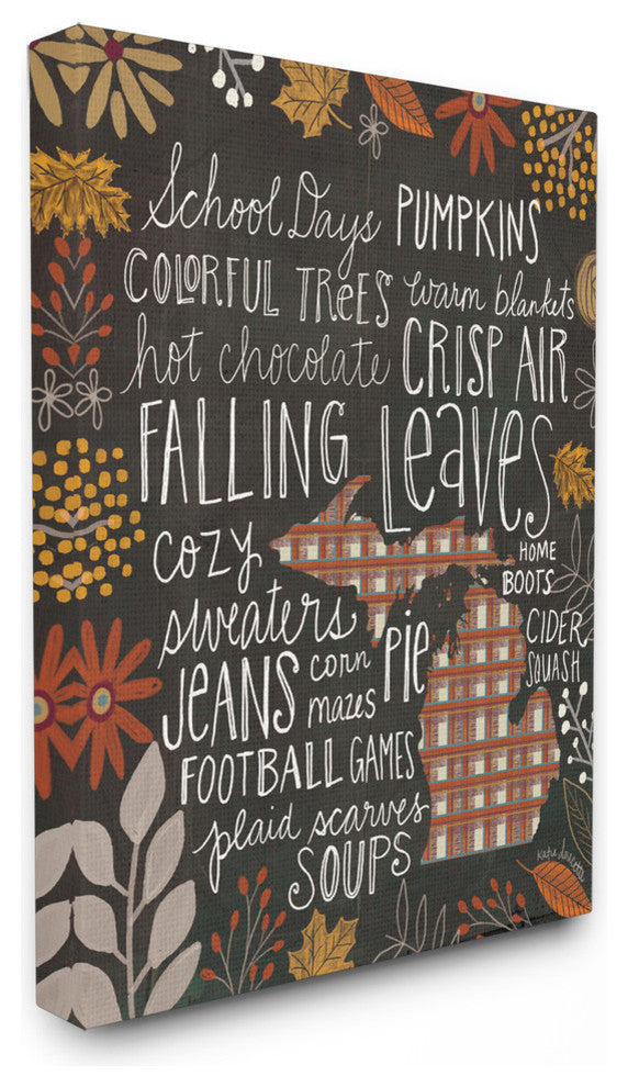 "Michigan Fall Typography" 30x40, XXL Stretched Canvas Wall Art