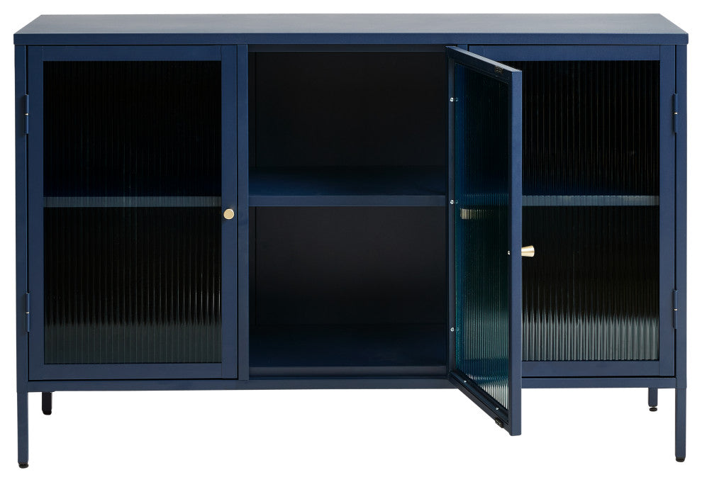 Metal & Glass 3-door Sideboard, Blue