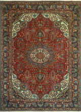 Fine Vintage Distressed Levi Red/Navy Rug, 6'10 x 9'11