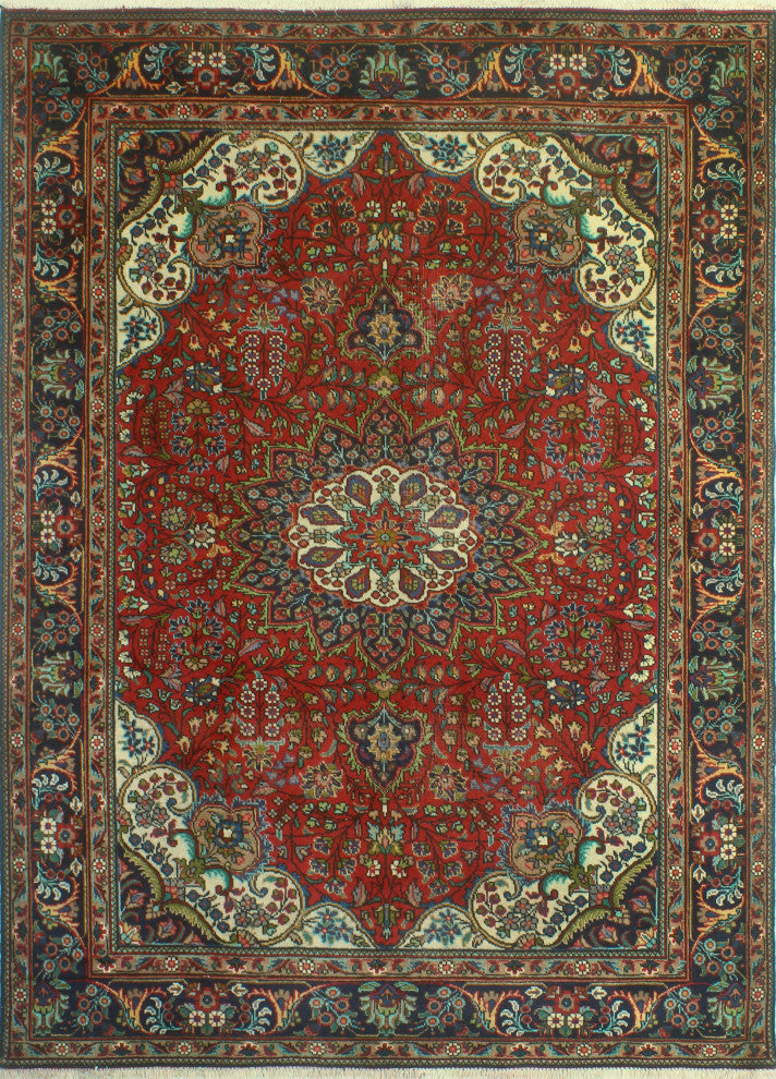 Fine Vintage Distressed Levi Red/Navy Rug, 6'10 x 9'11