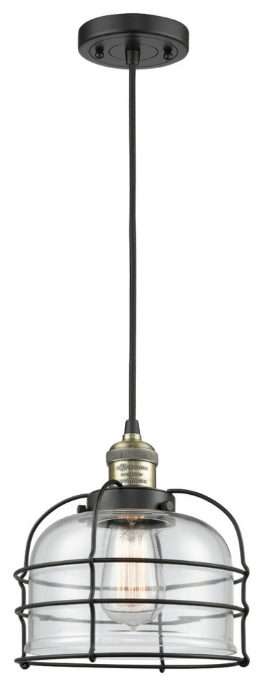 Large Bell Cage 1-Light Mini Pendant, Black Antique Brass, Clear