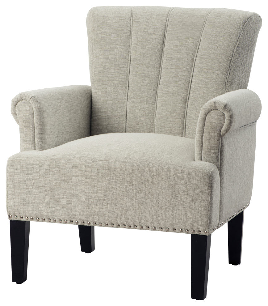 TATEUS  Polyester Armchair Club Chair with Rivet Tufted Scroll Arm