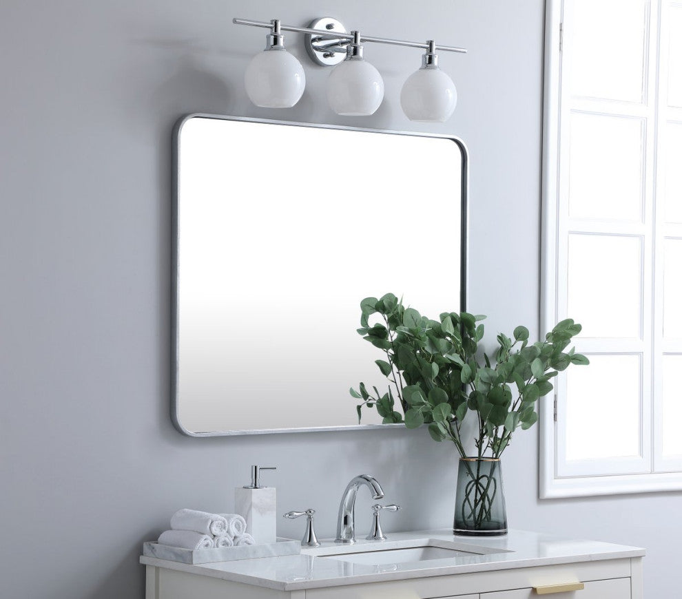 Ellis Soft Corner Metal Rectangular Mirror, Silver, 30" x 36"