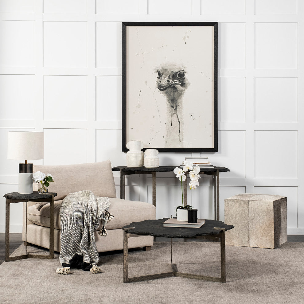 Shale 37" Irregular Live-Edge Black Slate WithFlat Iron Base Coffee Table