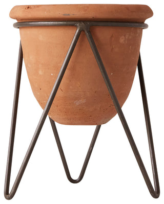 Terracotta Pot With Metal Stand, 2-Piece Set