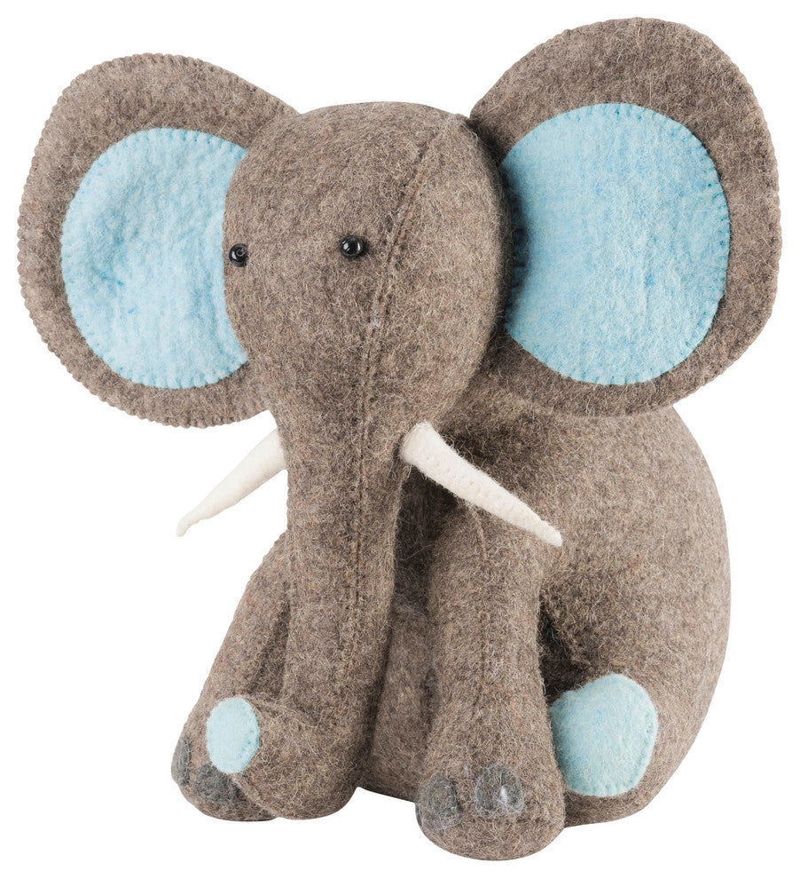Elephant Door Stop in Hand Felted Wool, Blue