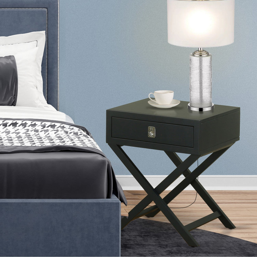 Hamilton Square Night Stand End Table With Drawer, Black Finish