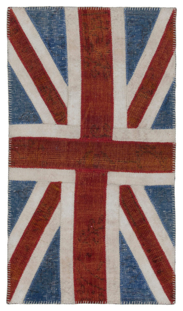 Rug N Carpet - Handwoven Turkish 2' 8'' x 4' 11'' Flag Patchwork Rug