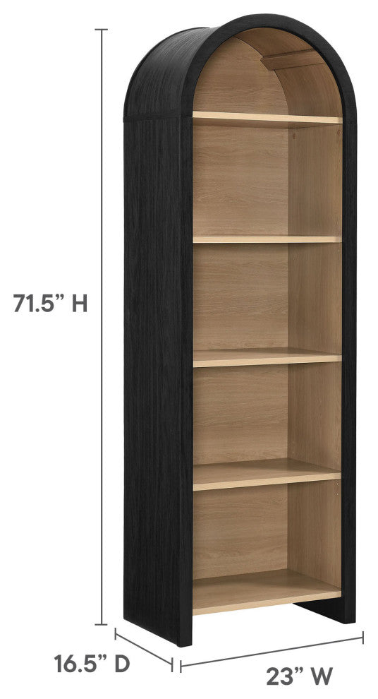 Evie Arched Narrow Bookcase Display Cabinet, Black