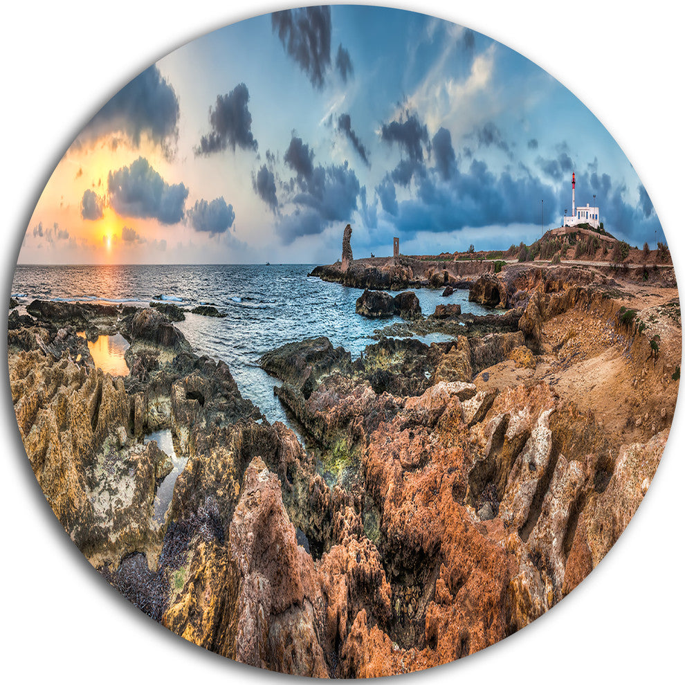 Blue Sky Over Rough Rocky Coast, Seashore Disc Metal Artwork, 36"
