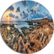 Blue Sky Over Rough Rocky Coast, Seashore Disc Metal Artwork, 36"