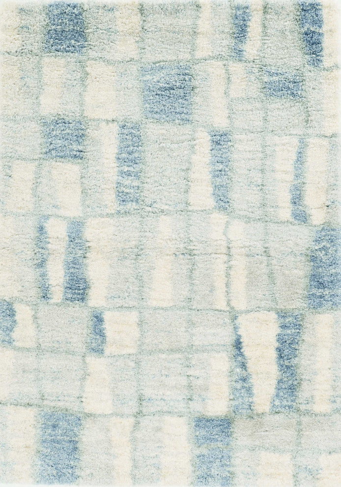HomeRoots 9'x13' Ivory Blue Machine Woven Color Block Abstract Indoor Area Rug