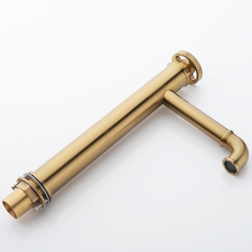 Deck Mounted Single Hole Bathroom Sink Faucet, Brushed Gold
