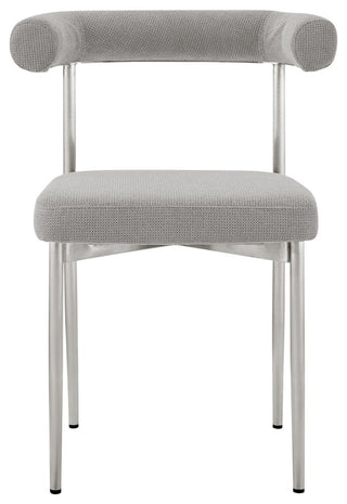 Veronica Shannon Round Dining Table 5-Piece Set, Brushed Steel, Gray Fabric