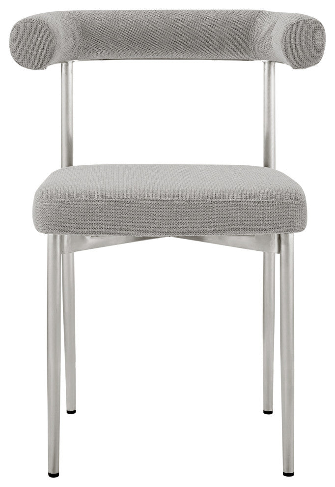 Veronica Shannon Round Dining Table 5-Piece Set, Brushed Steel, Gray Fabric