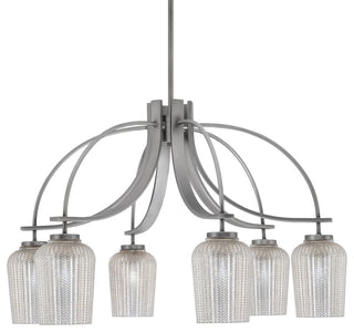 Cavella 6 Light, Downlight Chandelier Graphite Finish, 5" Silver Textured Glass