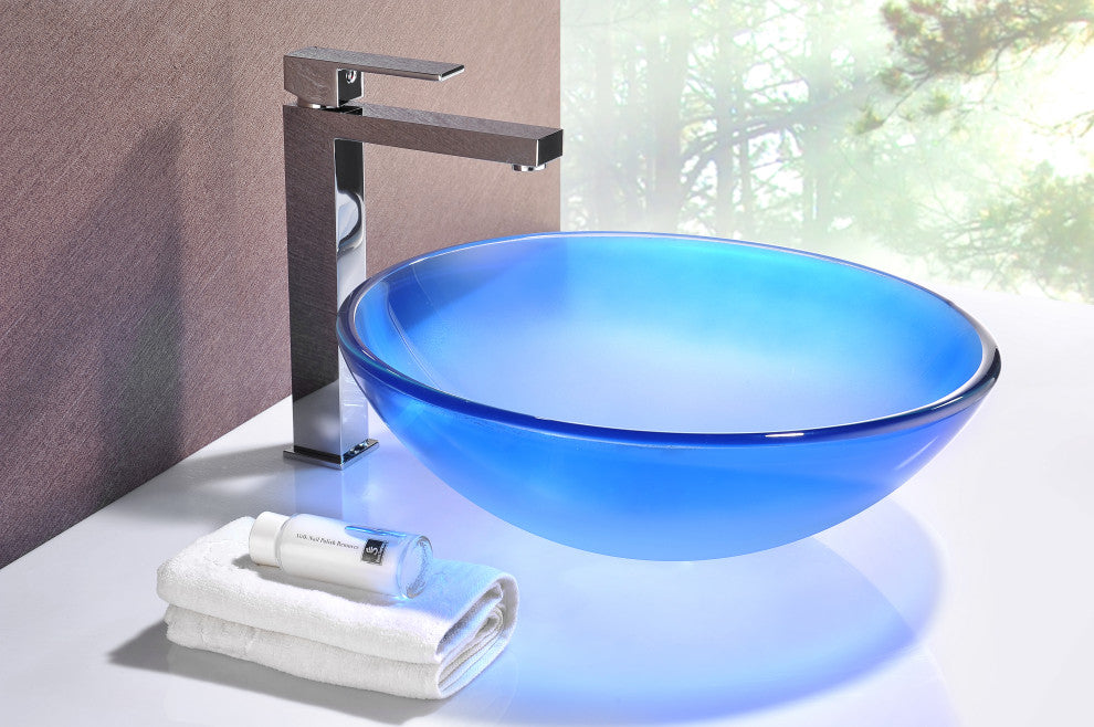 ANZZI Tara Deco-Glass Vessel Sink, Caribbean Shore