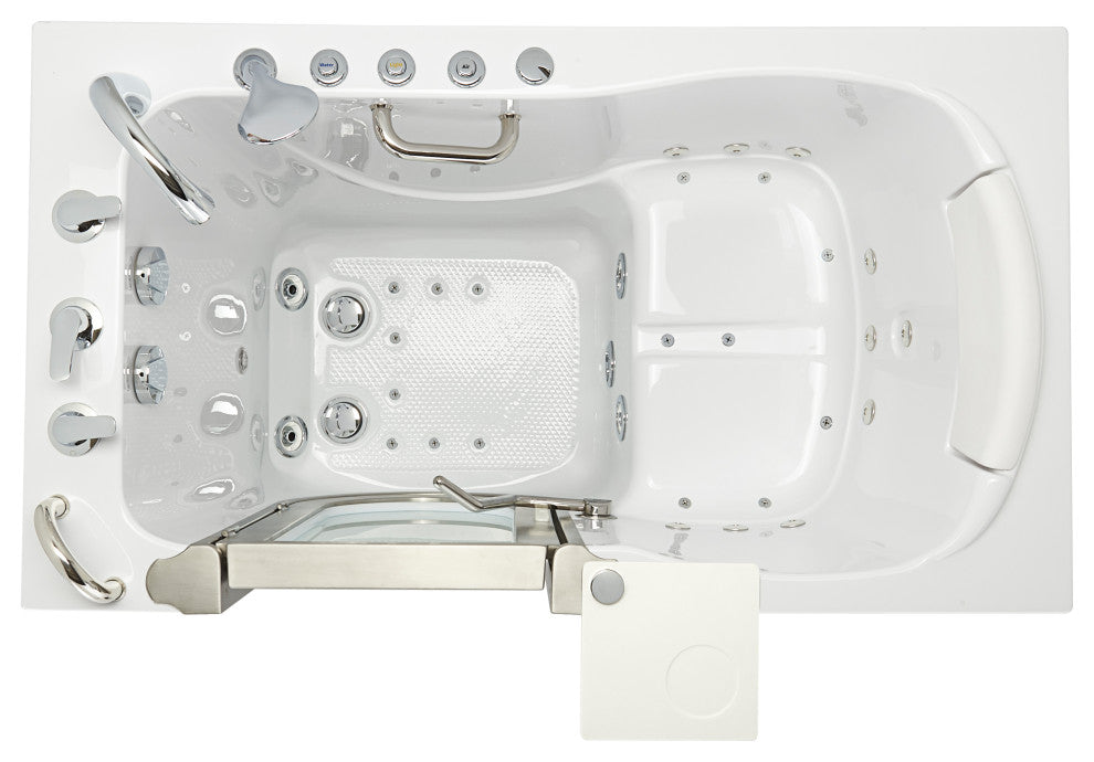 Ella Elite 32"x52" Acrylic Massage Walk-In Bathtub Inward Swing Door, Dual Drain