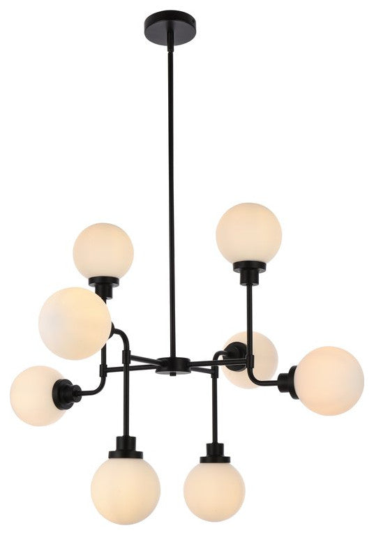 Helen 8-Light Pendant, Black With Frosted Shade
