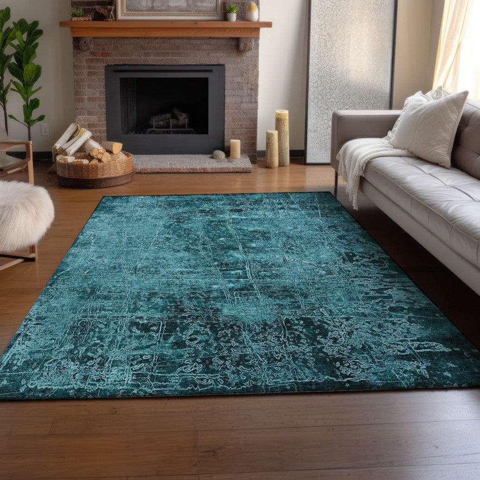 Premium Machine Washable Mayfield AMF559 Teal 5' x 7'6" Rug
