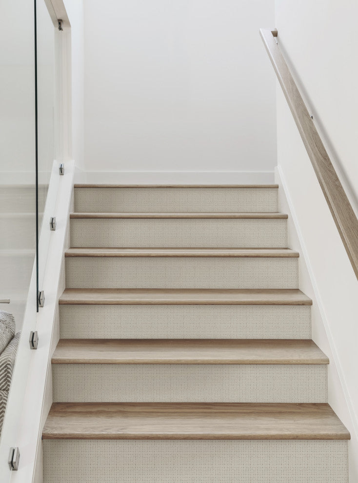 Burlap Hash Pattern Peel and Stick Stair Riser Strips, Desert Taupe, 48"w X 6"h, 6 Pack