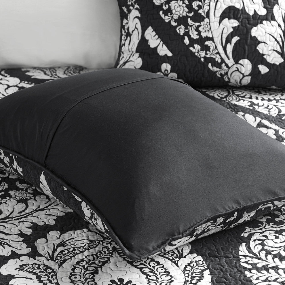 Madison Park Vienna 6 Piece Printed Cotton Quilt Set With Throw Pillows, Black