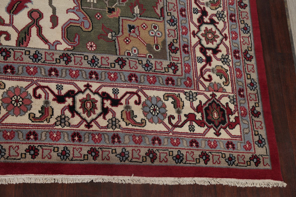 Traditional Heriz Oriental Carpet Handmade Indian Area Rug, Red, 14'9"x11'11