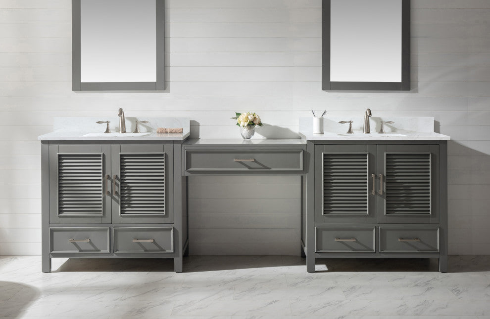 Estate Transitional Gray 102" Double Sink Bathroom Vanity Modular Set