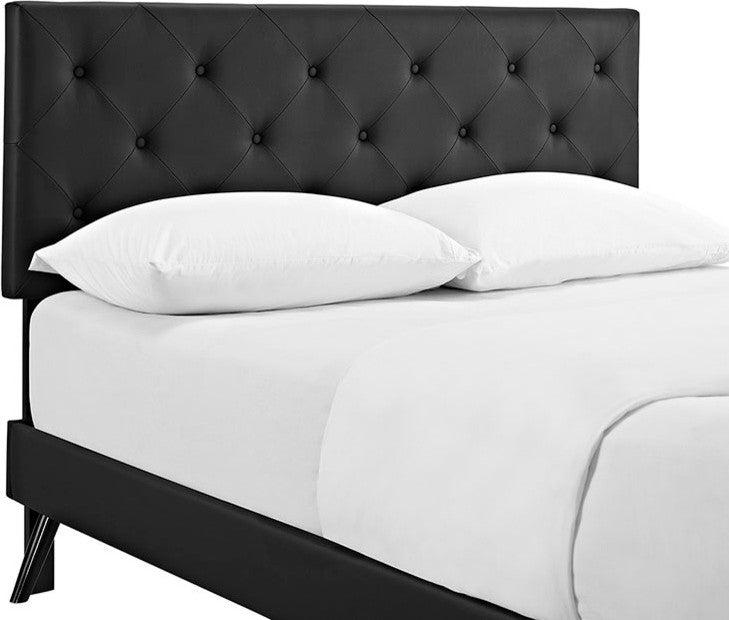 Terisa Full Vinyl Platform Bed With Round Splayed Legs, Black