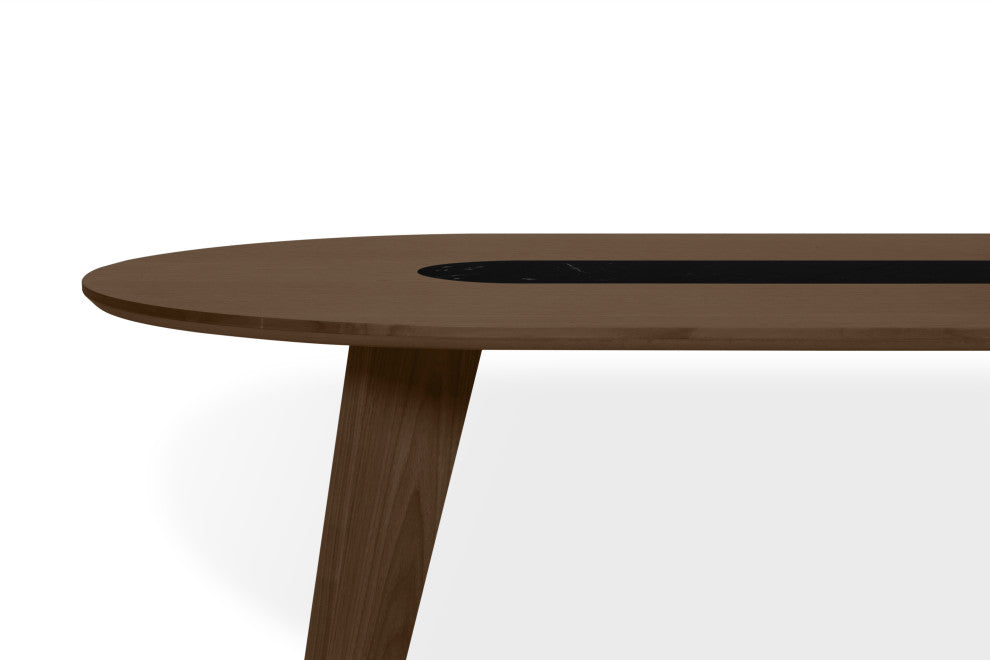 Modern Walnut Dining Table, Walnut and Black Marble