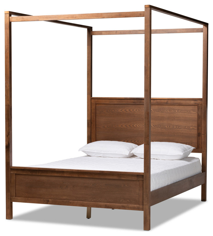Frederike Modern Farmhouse Walnut Effect Platform Canopy Bed, King