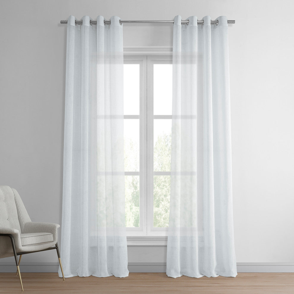 Grommet Solid FauxLinen Sheer Curtain, Single Panel, Aspen White, 50"x120"