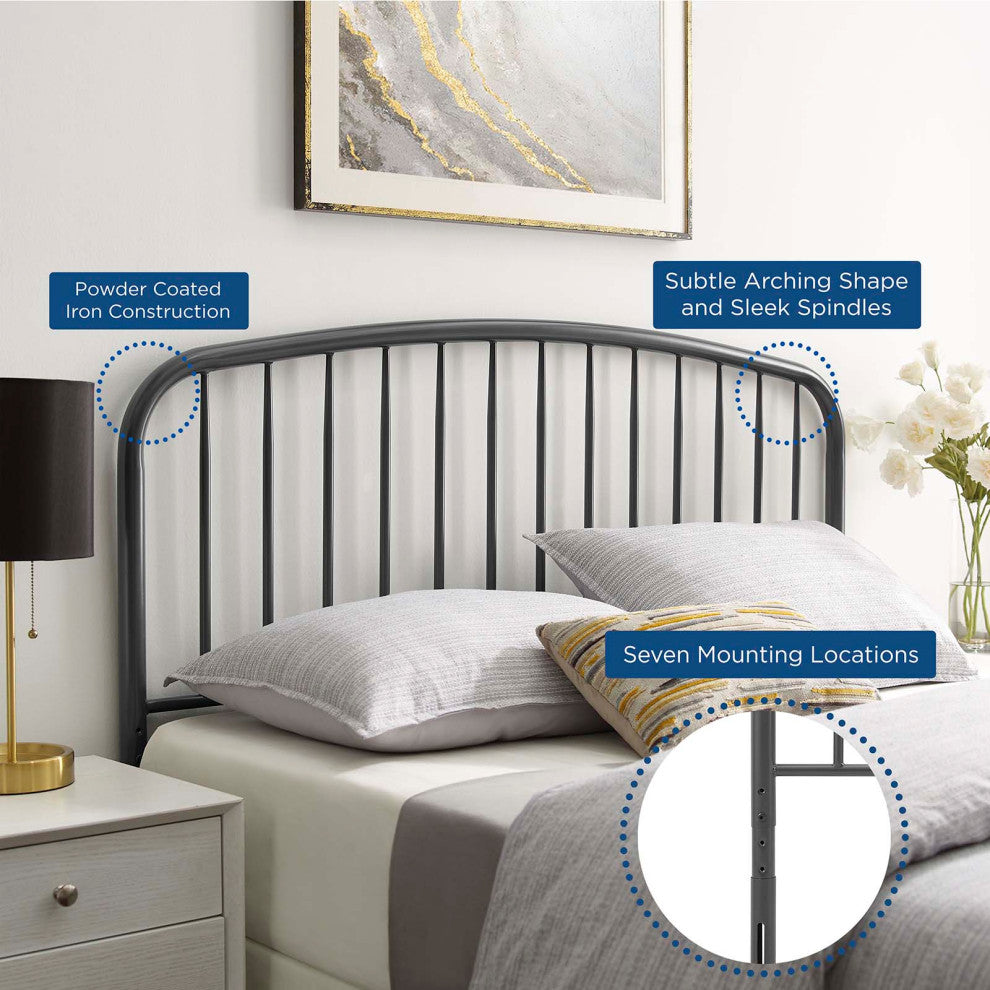 Headboard, Full Size, Metal, Gray, Modern Farmhouse, Bedroom Master
