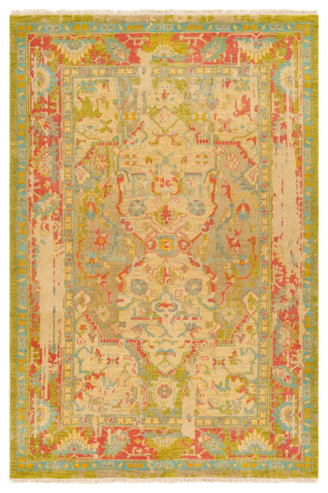 Surya Festival FVL-1000 Traditional Area Rug, Lime, 9' x 13' Rectangle