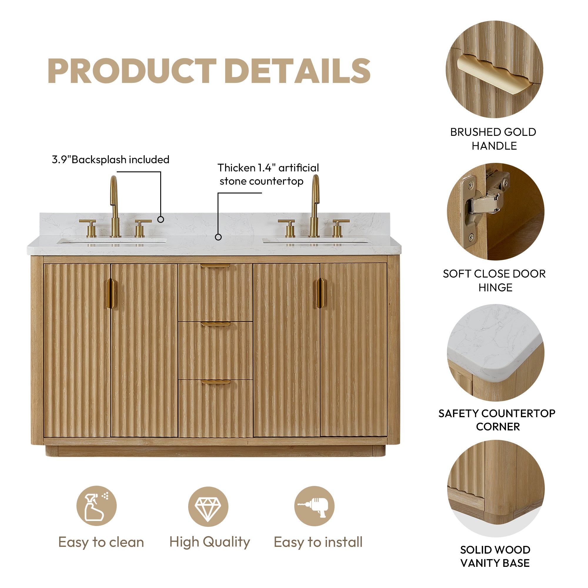 Cadiz Bath Vanity, Composite Stone Top, Washed Ash Grey, 60" Double Sink, No Mirror