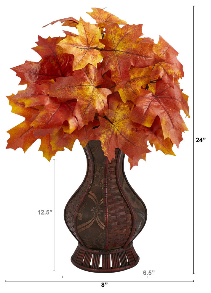 24" Autumn Maple Leaf Artificial Plant, Decorative Planter