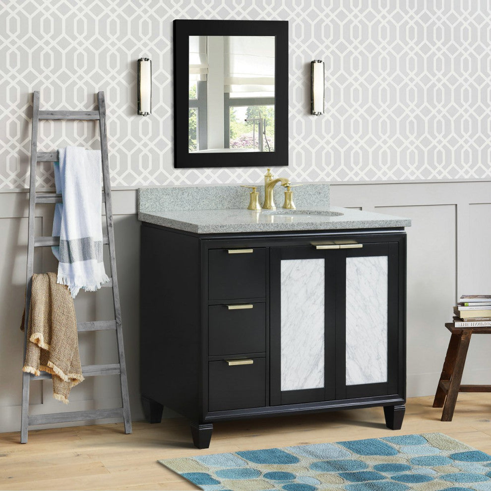 43" Single Vanity, Black Finish With Gray Granite