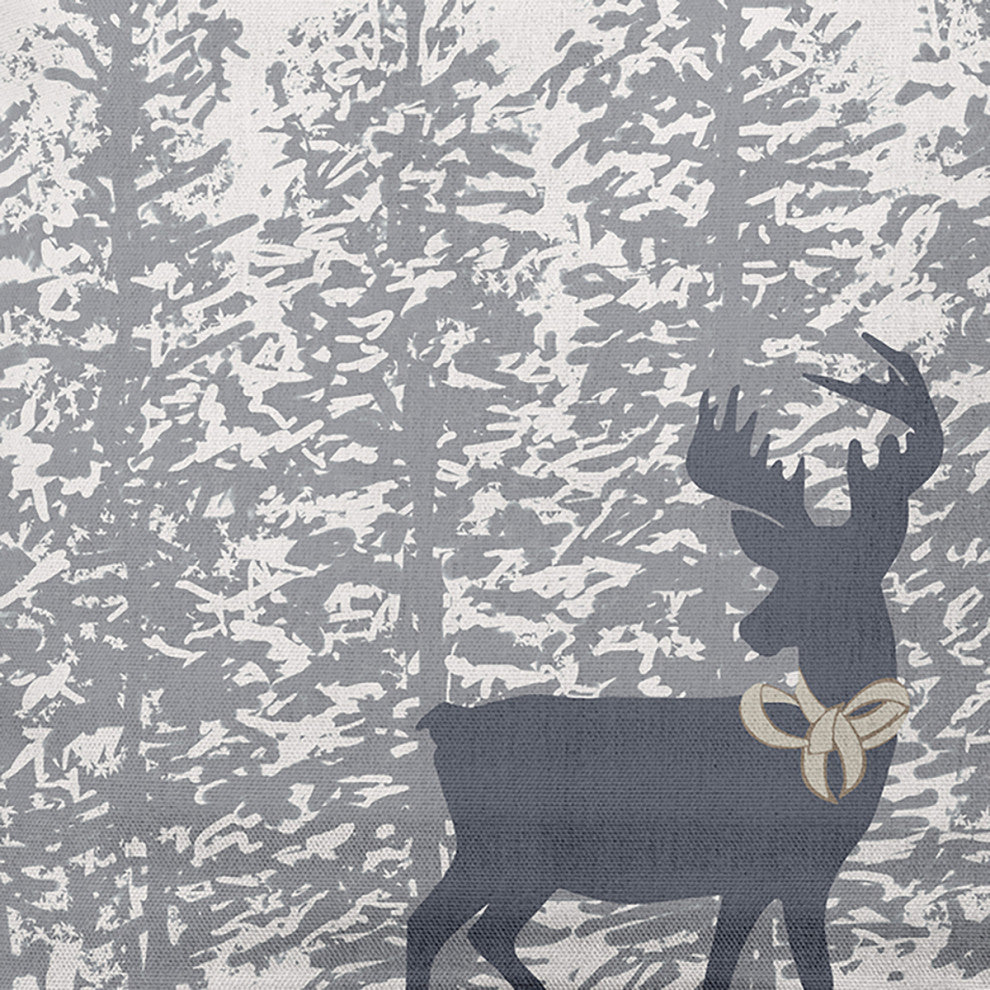 Steel Colored Reindeer Through the Woods Polyester Throw Pillow, 18" x 18"