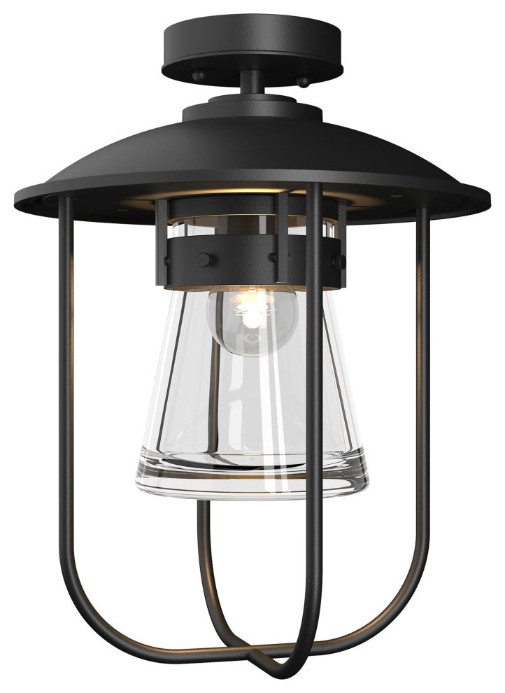 Erlenmeyer Outdoor Semi-Flush, Coastal Black Finish, Clear Glass