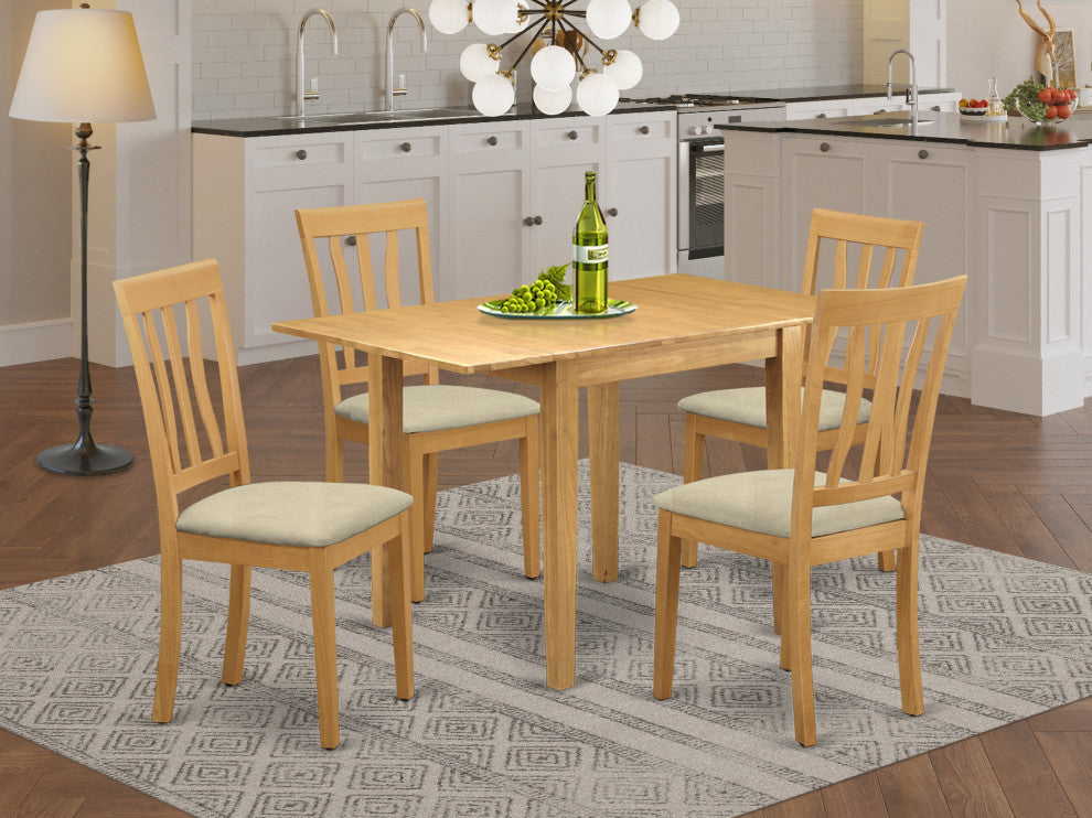 Dining Set 5 Pc, Four Chairs, Table, Oak Color Linen, Oak Finish Structure