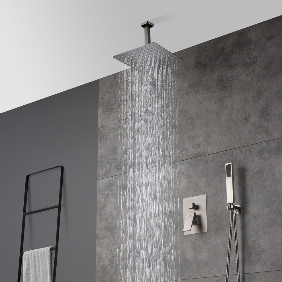 CASAINC 10" Ceiling Mount Dual Rainfall Shower Head Shower System Kit, Brushed Nickel